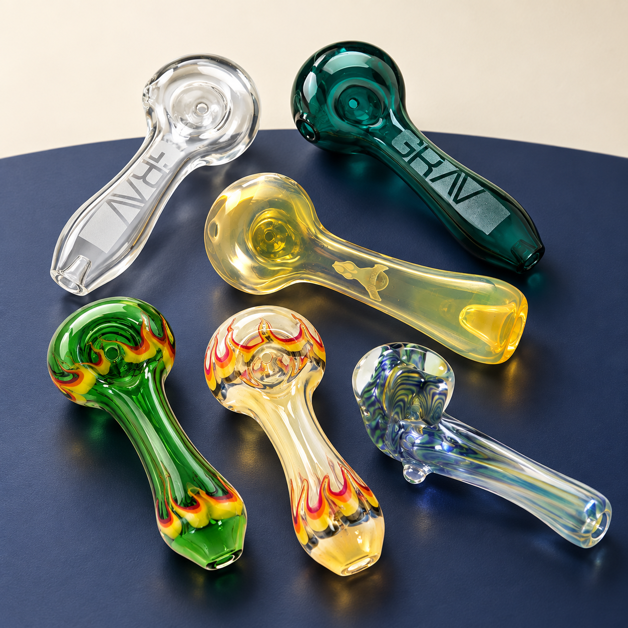 Composite of GRAV and Chameleon hand-blown glass spoon pipes